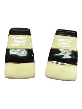 Kiki Black and Cream Striped Clip-on Earrings